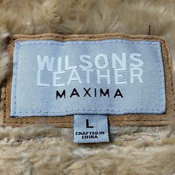 Wilson's Leather Maxima Tan Leather Fur Lined Penny Lane Coat Large 70s Retro - Picture 7 of 7